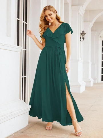 Vestidos de dama de honor con mangas abullonadas para fiesta formal de noche y graduación 28044 