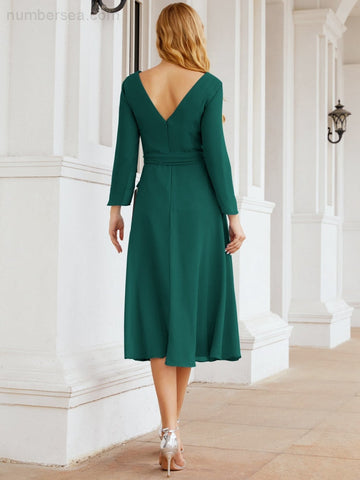 Vestido de dama de honor con espalda en V y cinturón, para la madre de la novia o invitada a la boda SY28031