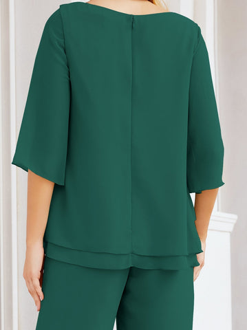 Elegante conjunto de pantalón y bata plateada de dos piezas para la madre de la novia, talla grande, con volantes, Sunderly Elegant SY28064