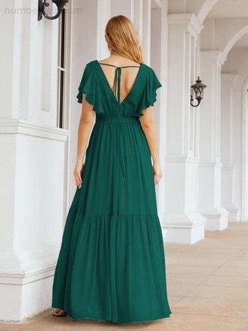 Vestido de fiesta formal de noche con espalda descubierta para mujer Baoleely, escote en V, largo, de gasa, con cinturón a la cintura 28038