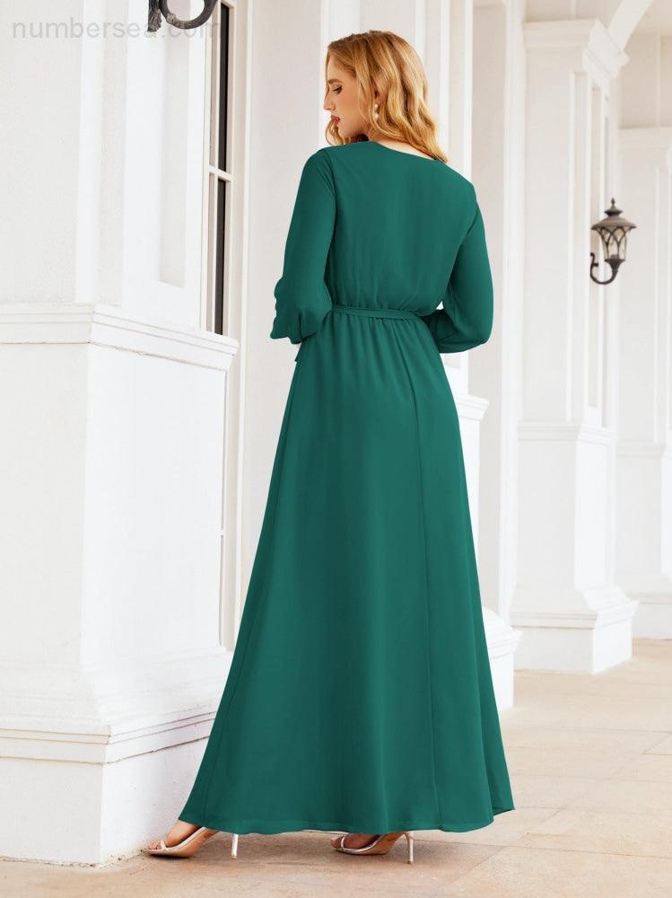Vestido de dama de honor de gasa para mujer Sunderly, corte en A, manga larga, vestido de noche formal para invitada de boda SY28032 