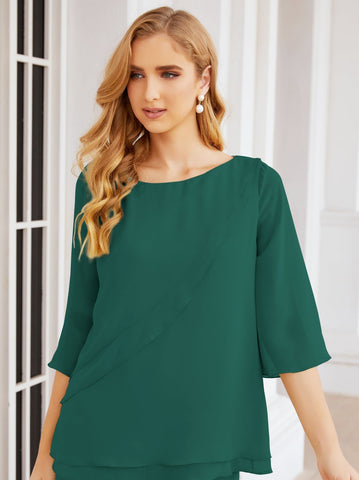 Elegante conjunto de pantalón y bata plateada de dos piezas para la madre de la novia, talla grande, con volantes, Sunderly Elegant SY28064