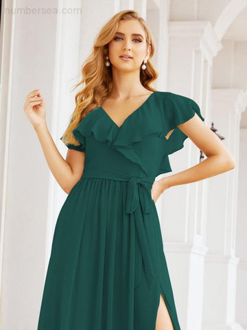 Vestidos de dama de honor con mangas abullonadas para fiesta formal de noche y graduación 28044 