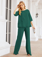 Baoleely Élégante robe mère de la mariée 2 pièces, grande taille, pantalon, volants, couches argentées, peignoir 28064