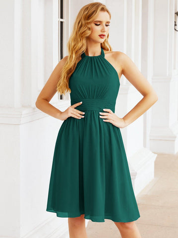 Robe de demoiselle d'honneur courte en mousseline de soie, dos nu, sans manches, robe de soirée formelle, dos nu, Baoleely 28023 