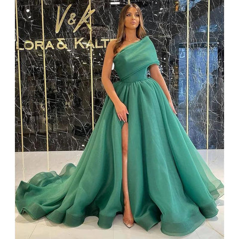 Vestido de noche formal de fiesta largo con abertura alta y un solo hombro único 