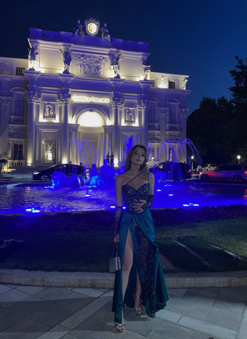 Robe de soirée longue verte unique, robe de soirée verte Y4112