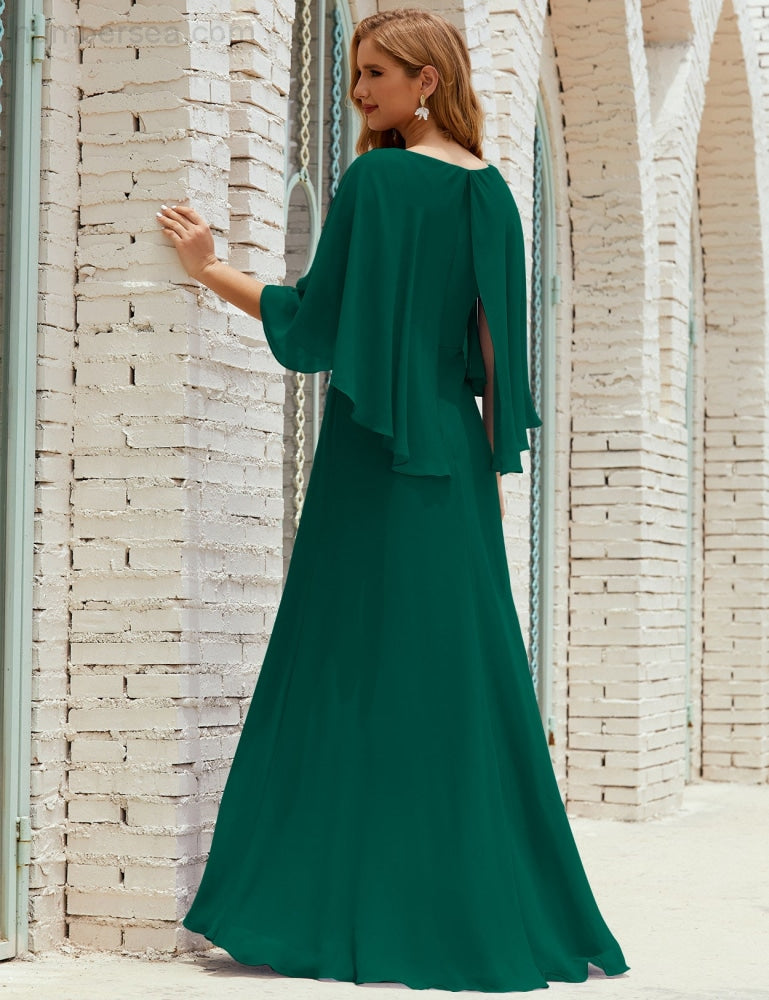 Vestido de dama de honor Sunderly para mujer, manga larga, cuello en V, de gasa, vestido formal de fiesta de boda SY28018