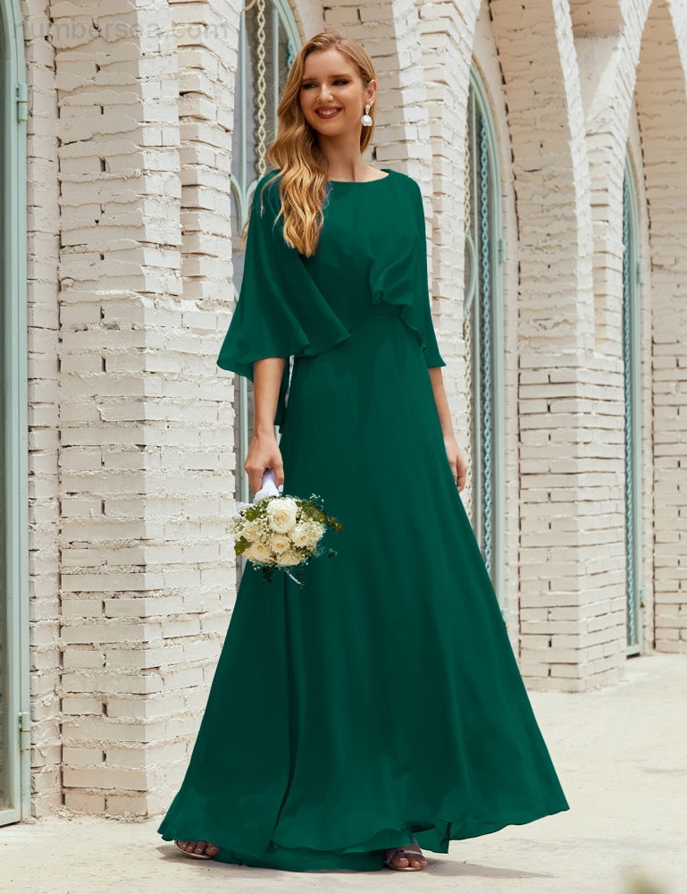 Vestido de dama de honor Sunderly para mujer, manga larga, cuello en V, de gasa, vestido formal de fiesta de boda SY28018