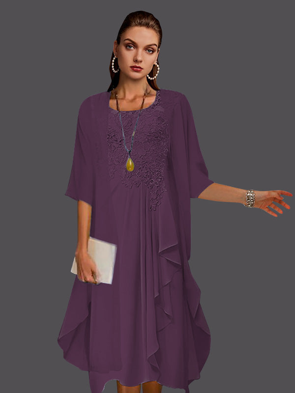 Vestidos de dos piezas de corte A, de gasa, encaje, sin mangas, con chaqueta, pliegues y apliques. 