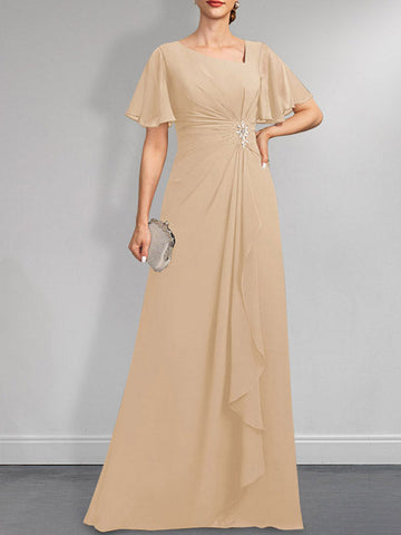 A-line Asymmetrical Floor-Length Chiffon Mother of the Bride Dress With Pleated Beading Sequins