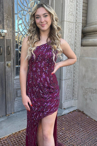 Sparkly Purple Sequins Long Prom Dress with Slit
