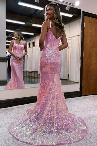 Sparkly Sequin Long Mermaid Corset Prom Dress