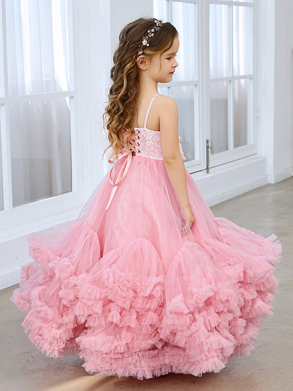 Vestido rosa de tul hasta el suelo para niña de las flores 