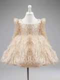 Vestido de niña color champán de tul hasta la rodilla 
