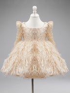 Vestido de niña color champán de tul hasta la rodilla 