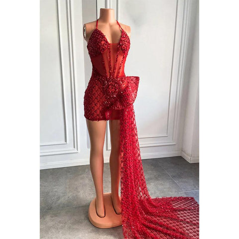Robe de bal longue et sexy à col en V et perles épaisses pour filles noires 