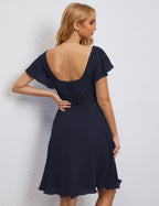 Robe de soirée dos nu, robe de bal formelle, longueur genou, manches courtes, robe de cocktail 28077 