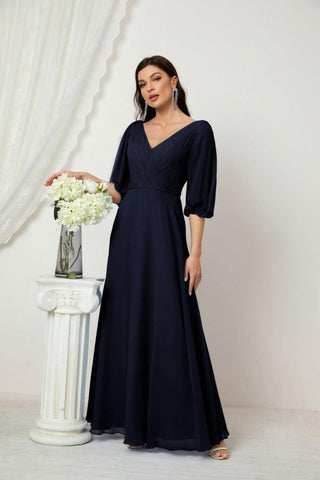 Baoleely  Formal Prom Gown Women V-Neck Chiffon Bridesmaid Dresses Long Bishop Sleeve Party Dress 2807