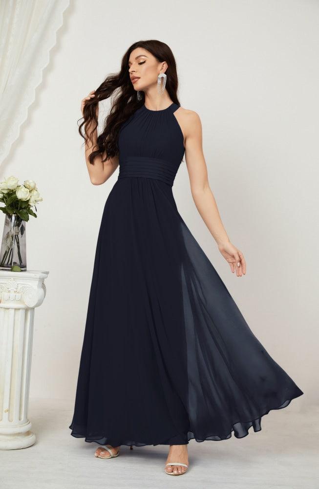 Vestido de fiesta formal Baoleely de gasa con cuello halter, largo, sin mangas, para dama de honor 2802 