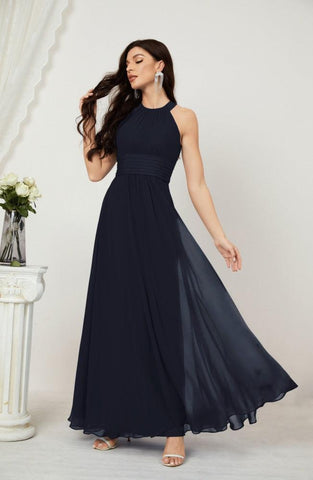 Baoleely Formal Party Gown Dress Chiffon Halter Long Sleeveless Bridesmaid Dresses 2802
