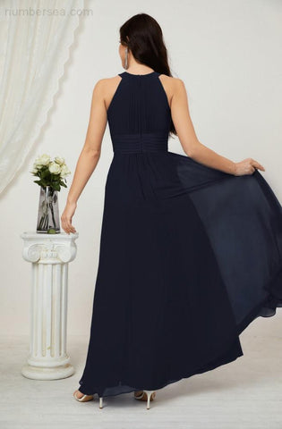 Baoleely Formal Party Gown Dress Chiffon Halter Long Sleeveless Bridesmaid Dresses 2802