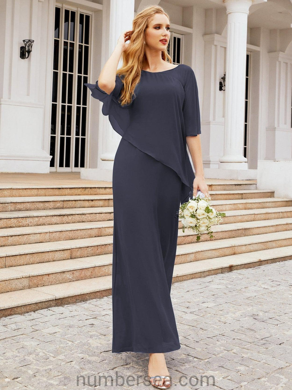 Vestido largo de fiesta formal Sunderly para la madre de la novia con capa de volantes SY28026