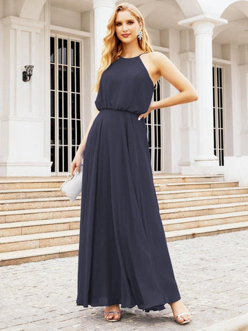 Vestido largo de dama de honor Baoleely con cuello halter, corte A, estilo formal, para jóvenes, modelo 28029