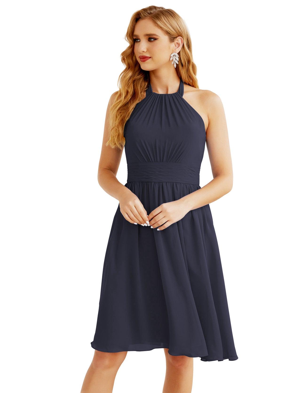 Baoleely - Vestido de dama de honor de gasa con cuello halter, corto, sin mangas, formal, para fiesta, espalda descubierta, 28023 
