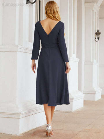 Vestido de dama de honor con espalda en V y cinturón, para la madre de la novia o invitada a la boda SY28031