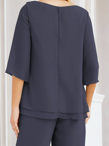 Elegante conjunto de pantalón y bata plateada de dos piezas para la madre de la novia, talla grande, con volantes, Sunderly Elegant SY28064