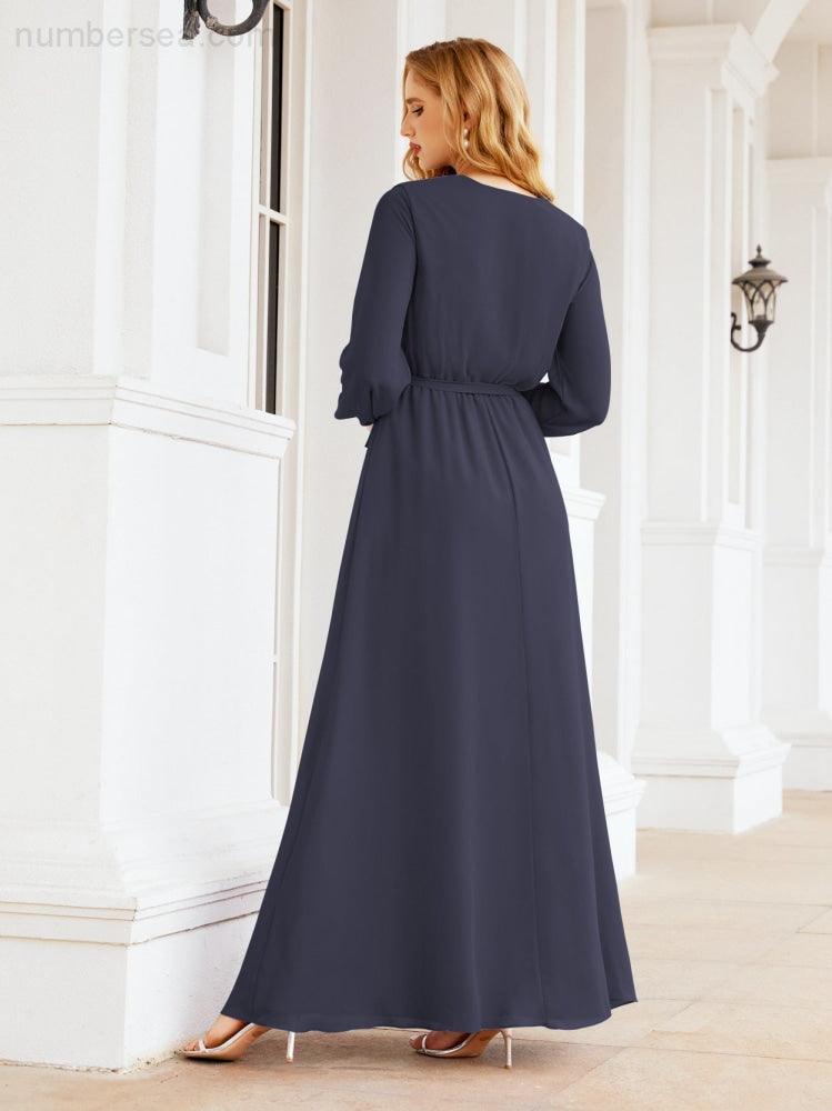 Vestido de dama de honor de gasa para mujer Sunderly, corte en A, manga larga, vestido de noche formal para invitada de boda SY28032 