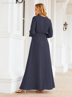Vestido de dama de honor de gasa para mujer Sunderly, corte en A, manga larga, vestido de noche formal para invitada de boda SY28032 