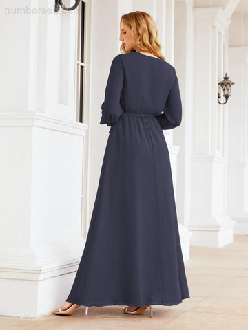 Sunnderly Women's Chiffon Bridesmaid Dress A line Long Sleeves Formal Evening Prom Gown for Wedding Guest SY28032