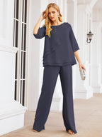 Baoleely Élégante robe mère de la mariée 2 pièces, grande taille, pantalon, volants, couches argentées, peignoir 28064