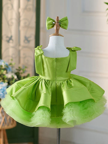 Vestido verde de tul satinado hasta la rodilla para bebé niña 