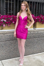 Bodycon Spaghetti Straps Fuchsia Corset Homecoming Dress