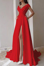 Celebrities Elegant Solid Asymmetrical V Neck Evening Dress Dresses(3 Colors)