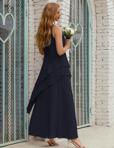 Vestido largo de gasa de talla grande para la madre de la novia, vestido de gala para dama de honor, vestido de graduación SY28019