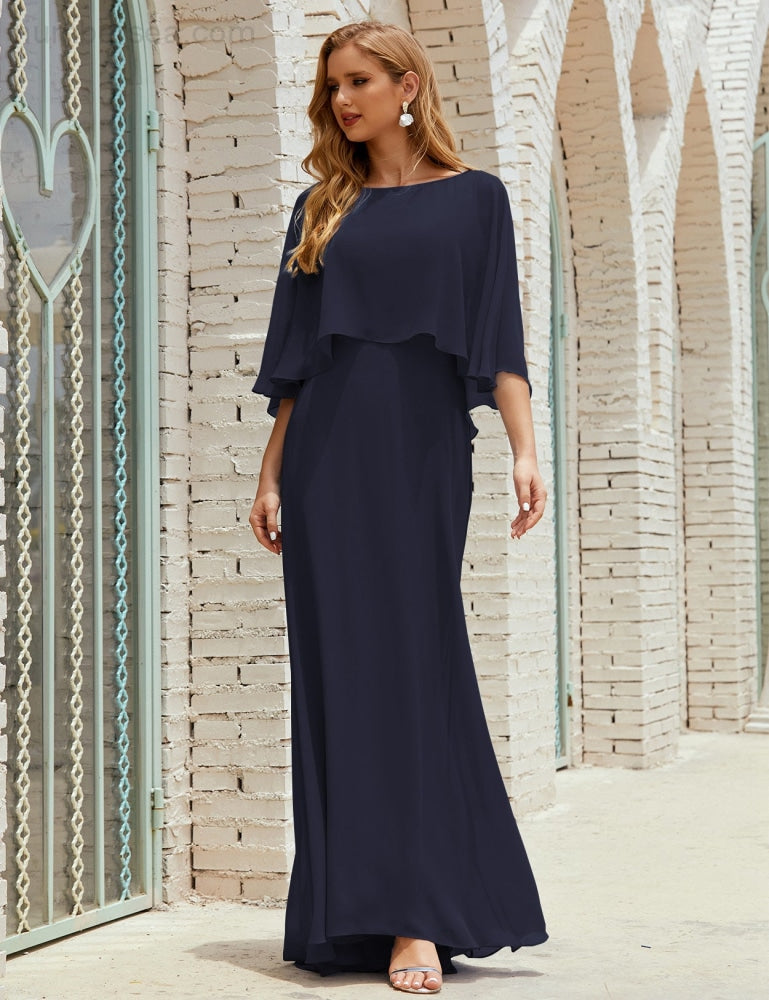 Vestido de dama de honor Sunderly para mujer, manga larga, cuello en V, de gasa, vestido formal de fiesta de boda SY28018