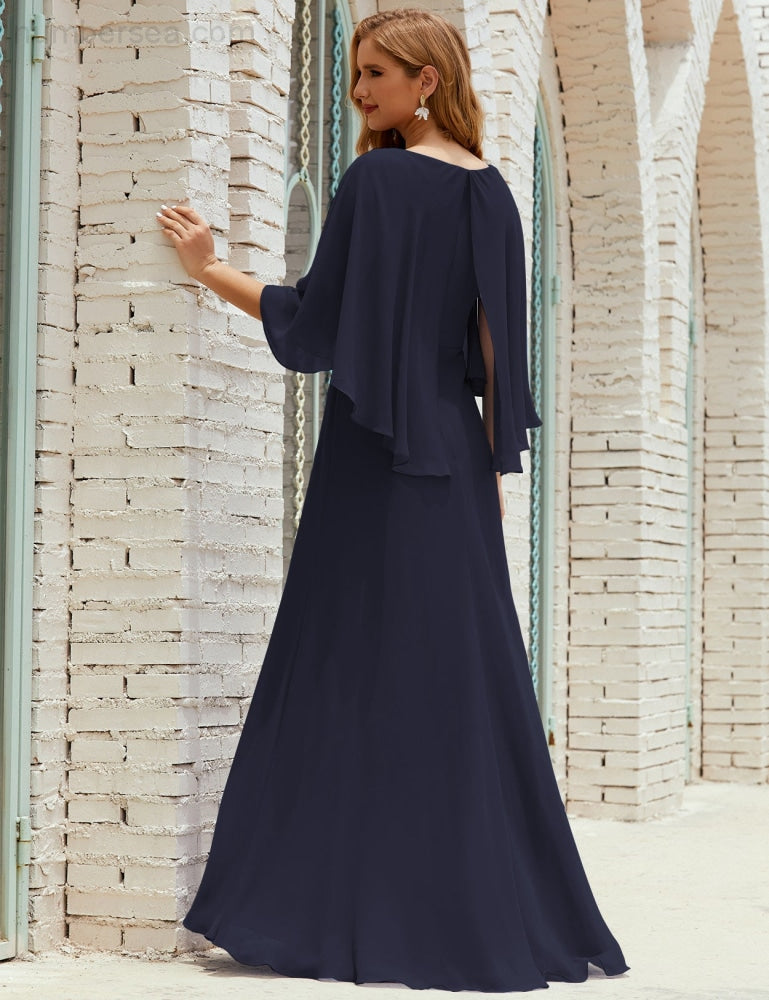 Vestido de dama de honor Sunderly para mujer, manga larga, cuello en V, de gasa, vestido formal de fiesta de boda SY28018