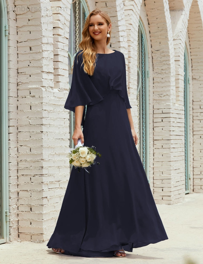 Vestido de dama de honor Sunderly para mujer, manga larga, cuello en V, de gasa, vestido formal de fiesta de boda SY28018