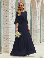 Vestido de dama de honor Sunderly para mujer, manga larga, cuello en V, de gasa, vestido formal de fiesta de boda SY28018