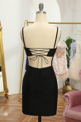 Vestido corto ajustado de lentejuelas con cordones para baile de bienvenida