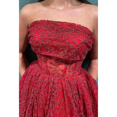 Glamorous & Dramatic Ball Gown A-Line Printed Off-Shoulder Sleeveless Prom Dress