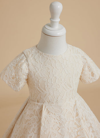 A-line Lace Sweep Train Ivory Dress (010146744)