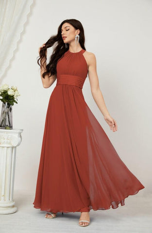 Baoleely Formal Party Gown Dress Chiffon Halter Long Sleeveless Bridesmaid Dresses 2802