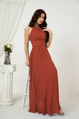 Baoleely Formal Party Gown Dress Chiffon Halter Long Sleeveless Bridesmaid Dresses 2802