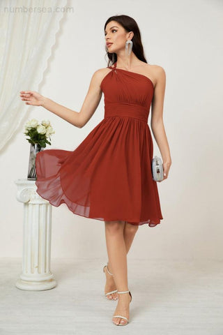 Vestido corto de gasa con un solo hombro para dama de honor de mujer Baoleely, ideal para fiestas y eventos formales como el baile de bienvenida (modelo 2804).