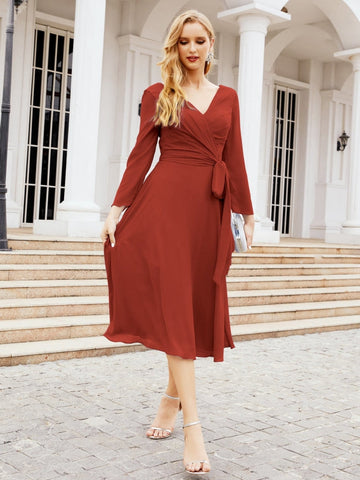 Vestido de dama de honor con espalda en V y cinturón, para la madre de la novia o invitada a la boda SY28031